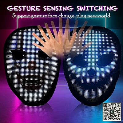 La mascarilla elegante del App LED de Bluetooth Smartphone que brilla Cosplay facial se enciende para arriba