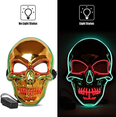 Mascarilla completa ligera del esqueleto asustadizo de Halloween para arriba que brilla intensamente en el oro oscuro de los adultos