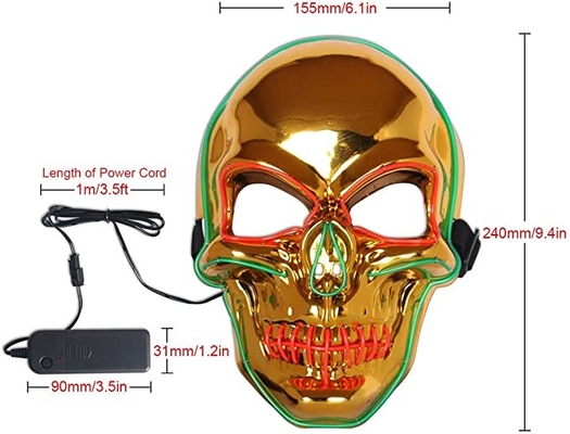 Mascarilla completa ligera del esqueleto asustadizo de Halloween para arriba que brilla intensamente en el oro oscuro de los adultos
