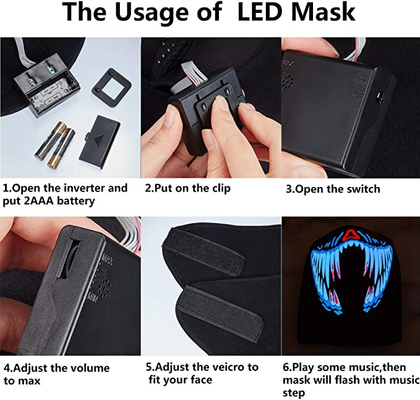 El brillar intensamente luminoso del control de la voz de la mascarilla de la música del LED en la noche