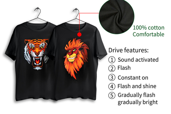 El LED enciende para arriba la camiseta con Tiger Patter 3 modos que destellan luminosos para el club nocturno de DJ del partido