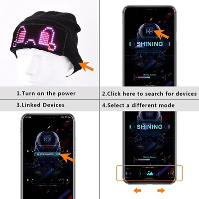 Sombrero de la pantalla LED que enciende a Beanie Cap Bluetooth APP programable