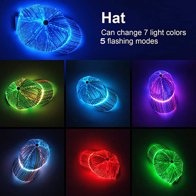 Luces que brillan intensamente recargables luminosas de los sombreros de béisbol de la fibra óptica LED USB 7