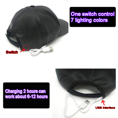 Sombreros luminosos de la gorra de béisbol del LED con carga por USB ligera de 7 colores