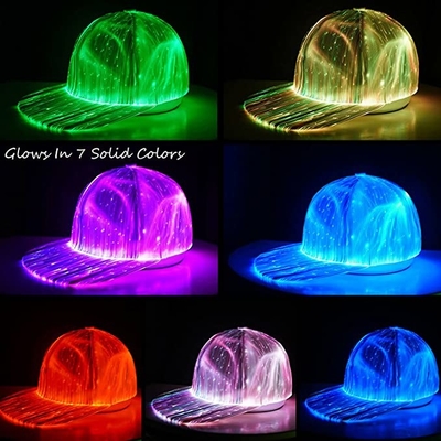 Gorras de béisbol luminosas de la fibra óptica 7 casquillos que brillan intensamente de los colores ajustables