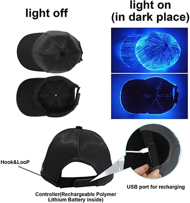 La fibra óptica llevada luminosa de las gorras de béisbol que brilla intensamente enciende para arriba los sombreros recargables