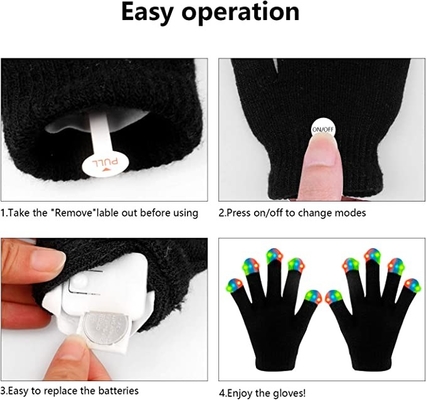 Luz luminosa del partido del delirio del LED encima de los guantes del finger que destellan negros