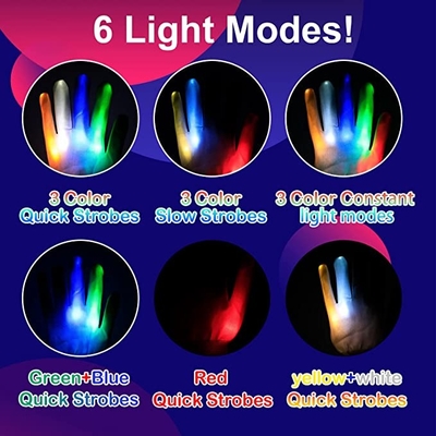 Los guantes blancos de la luz del LED para los adultos 5 de los niños colorean 6 modos ligeros
