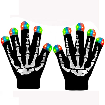 Guantes de la luz de las yemas del dedo LED que destellan 3 colores 6 modos esqueléticos