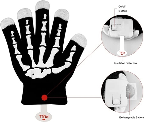 Guantes de la luz de las yemas del dedo LED que destellan 3 colores 6 modos esqueléticos